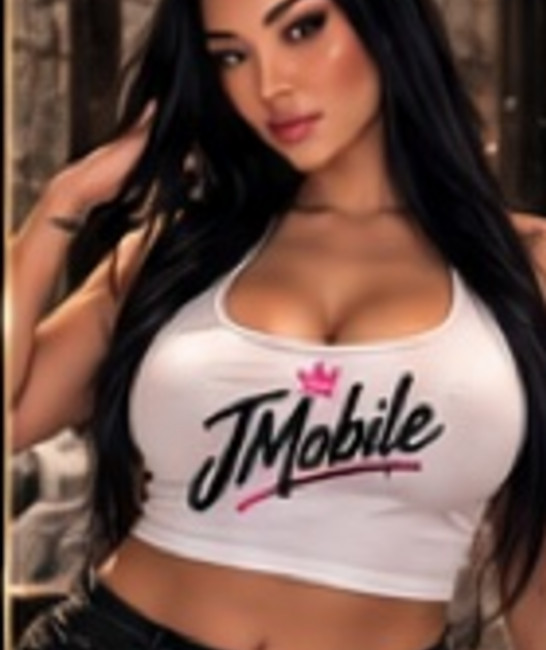 JMobile model wearing a branded tank top